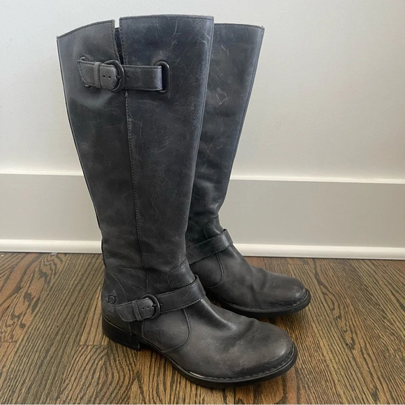 Born gray leather knee high riding boots size 6 - Picture 1 of 8